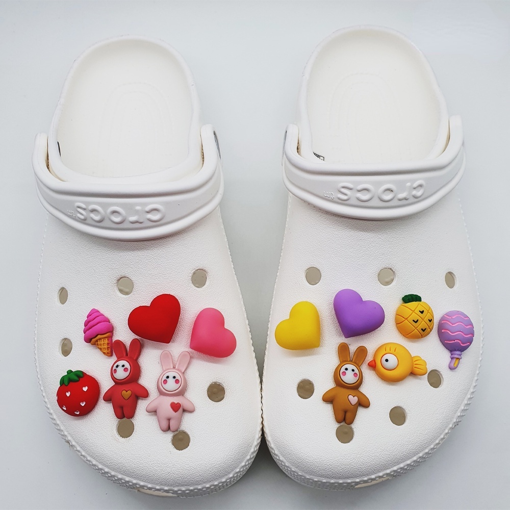 [Deco] Phụ Kiện Trang Trí Giày Crocs Đính Hạt Charm Hình Trái Tim Mũm Mĩm (Đỏ / Vàng / Tím / Hồng) Diy