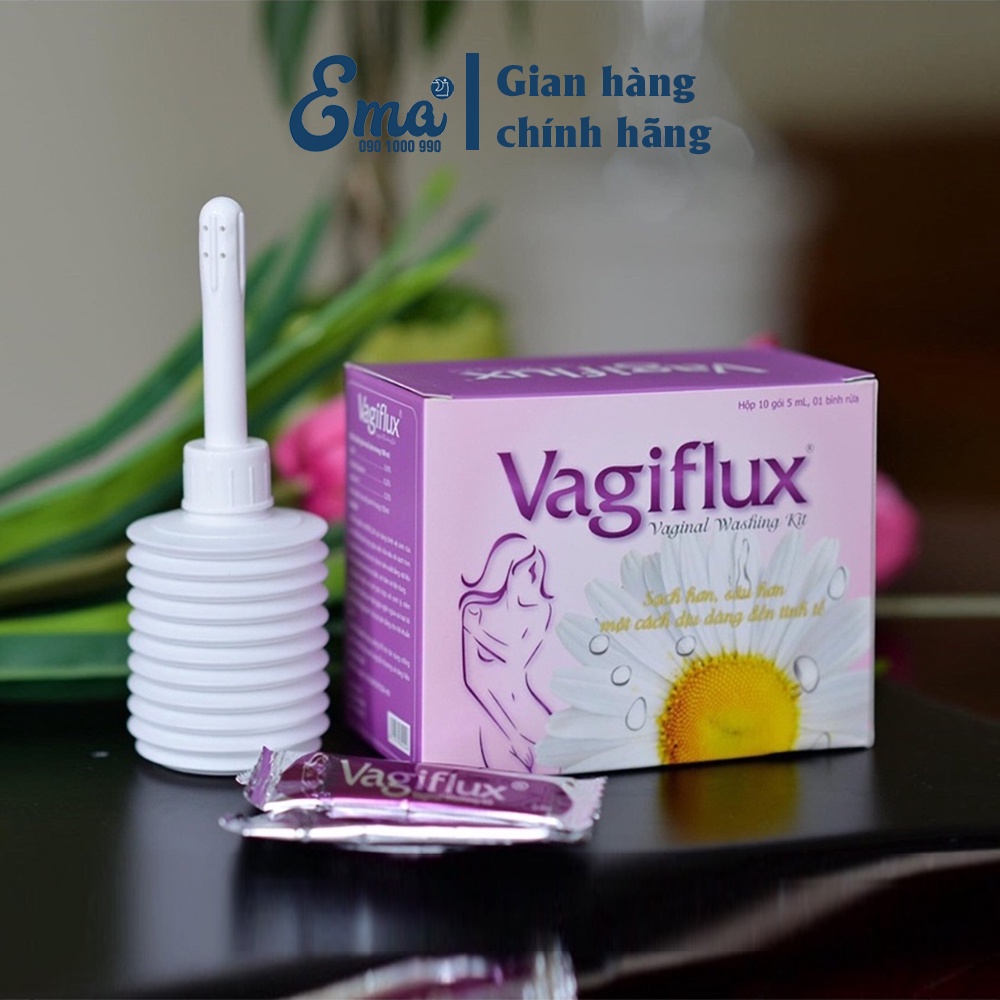 Bộ dụng cụ vệ sinh âm đạo Vagiflux kèm 10 gói muối rửa chuyên dụng