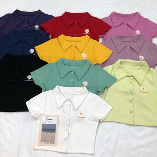 Áo Croptop polo thêu hoa cúc Freesize