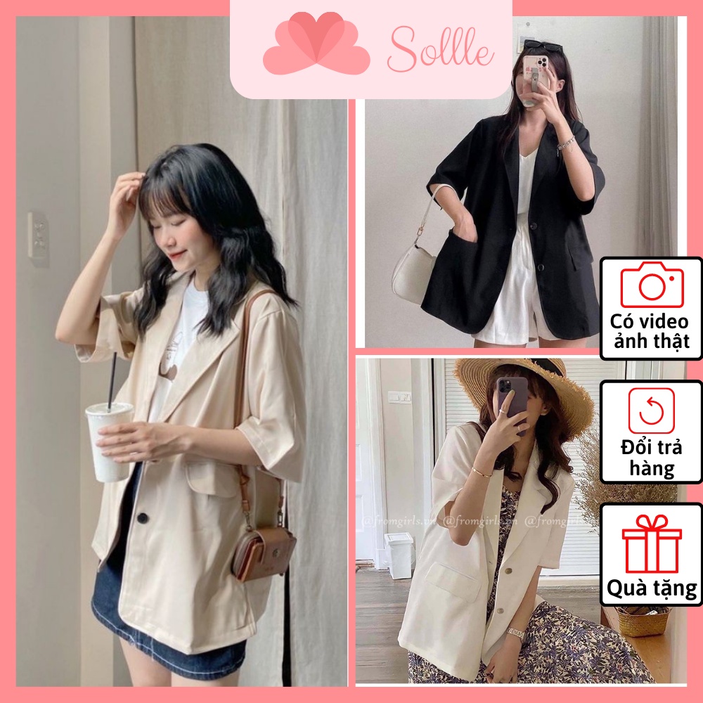 Áo khoác blazer ngắn tay 1 lớp áo vest cộc tay mùa hè form rộng chất mát nhiều màu Hàn Quốc Sollle