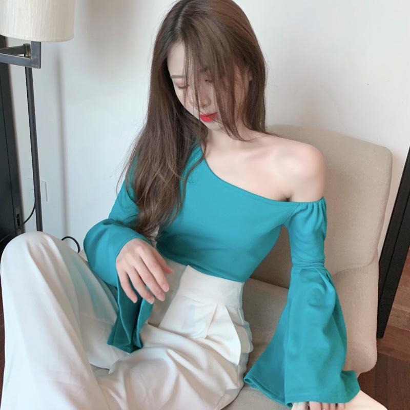 COZOK Áo Thun Tay Dài Lệch Vai Quyến Rũ Hợp Thời Trang