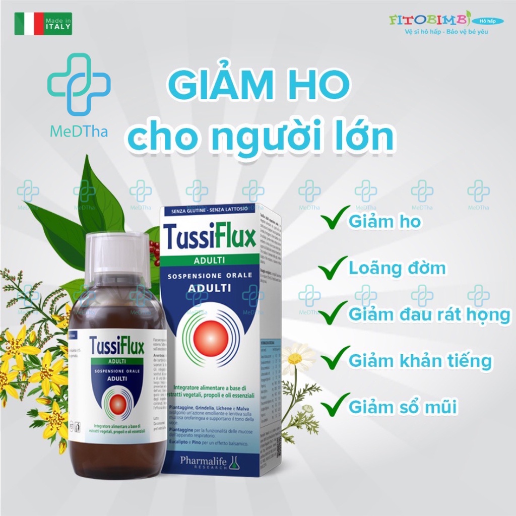 Siro Ho Tussiflux Adult - Hỗ Trợ Làm Dịu Họng, Giảm Ho, Đau Rát Họng, Ho Có Đờm, Khản Tiếng (Lọ 200ml) [Chính Hãng]