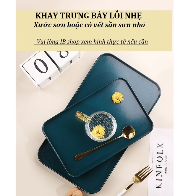 ❌THANH LÝ HÀNG LỖI❌Khay thép xanh đế bi vàng, hàng trưng bày lỗi nhẹ - Khay Decor phong cách Bắc Âu