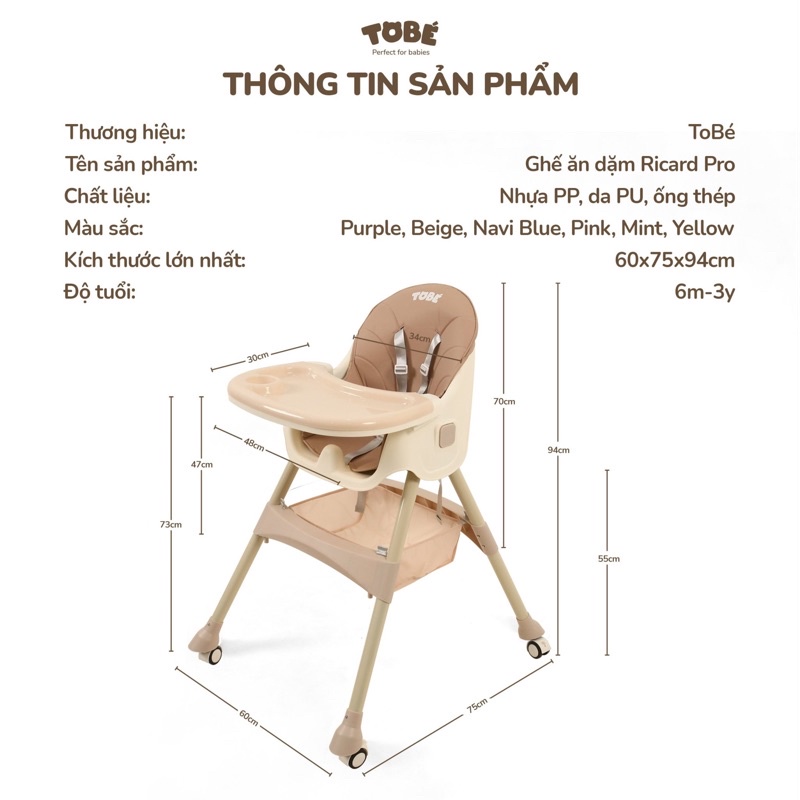 Ghế ăn dặm cao cấp Tobé Ricard phiên bản Pro 6M+