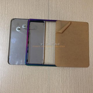 Đủ bộ khung inox biển số xe máy viền titan mica kính