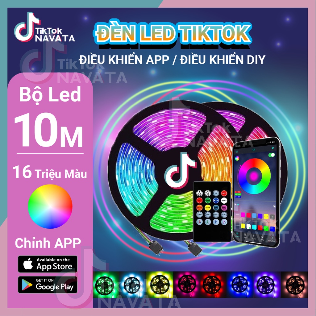 Đèn Led TikTok 5m 10m Điều Khiển APP 16 Triệu Màu, Pha Màu DIY đèn trang trí phòng ngủ Led 5050 RGB Loại Tốt