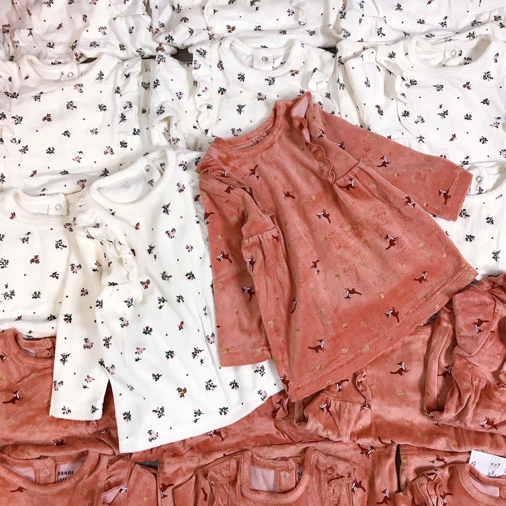 Áo Dáng Váy Babydoll KIABI Chất Nhung Bé Mặc Thu Đông (Size Từ 12 Tháng đến 36 Tháng)