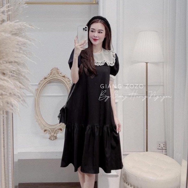 Đầm Đũi Tiểu Thư Cổ Ren Bèo Phối Tay | BigBuy360 - bigbuy360.vn