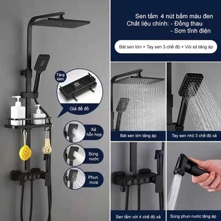 [HOT] Bộ vòi sen cây tắm nóng lạnh cao cấp nhập khẩu chính hãng Sunshine SS3001 (Đen Vàng)-Nút cơ học