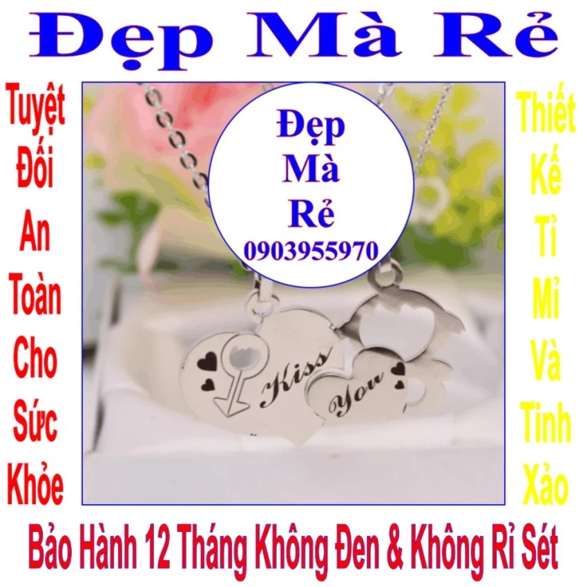 Dây chuyền cặp giá sỉ mảnh ghép tim & cậu bé tình yêu và chữ KISS YOU - Giá bán trên = 2 sợi