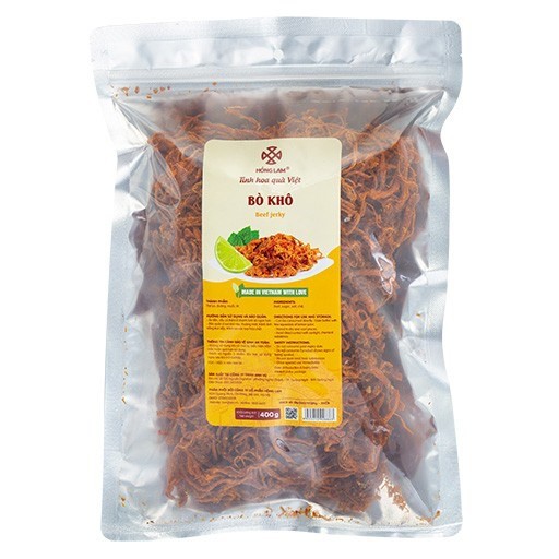Bò khô (sợi) Hồng Lam (200gr, 400gr). Hương vị thơm cay, ngọt gói