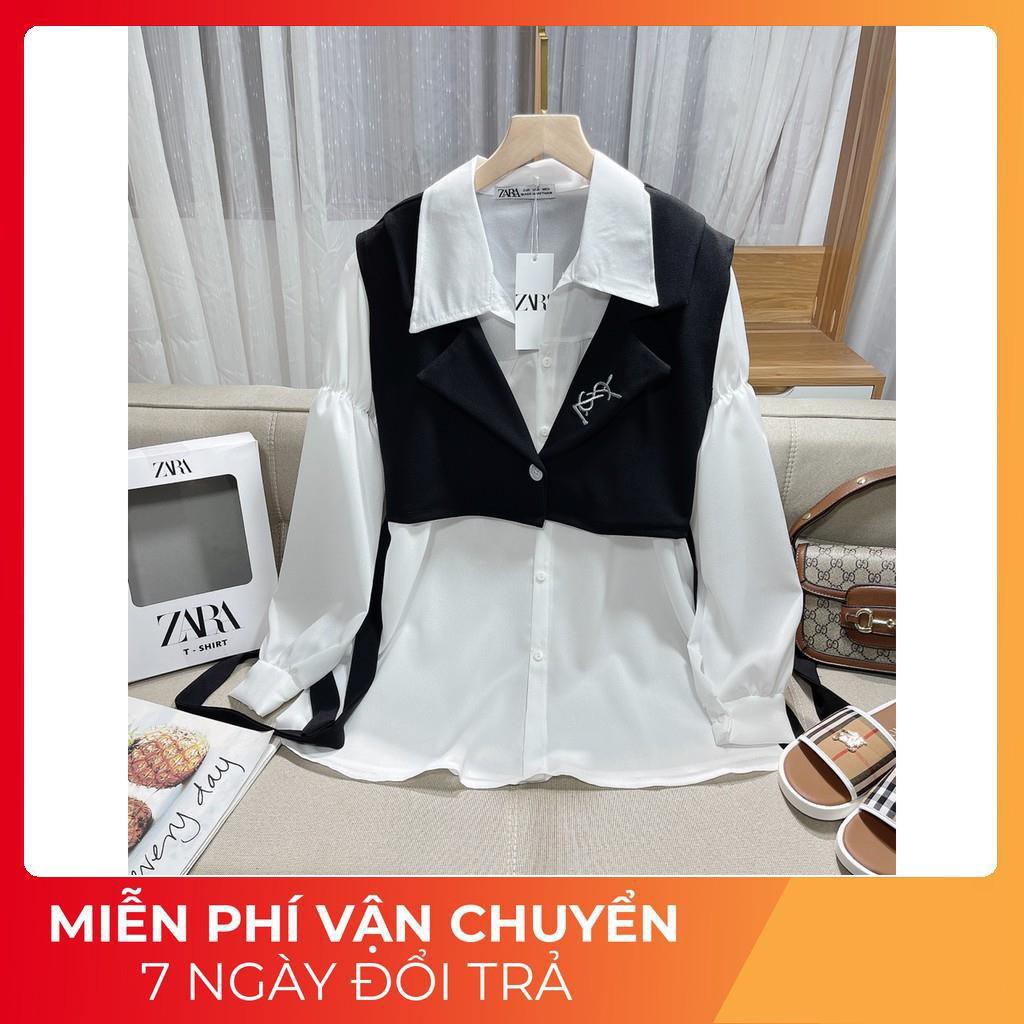 Set 2 Món Sơ Mi Gile Thêu Chữ Cực Chất