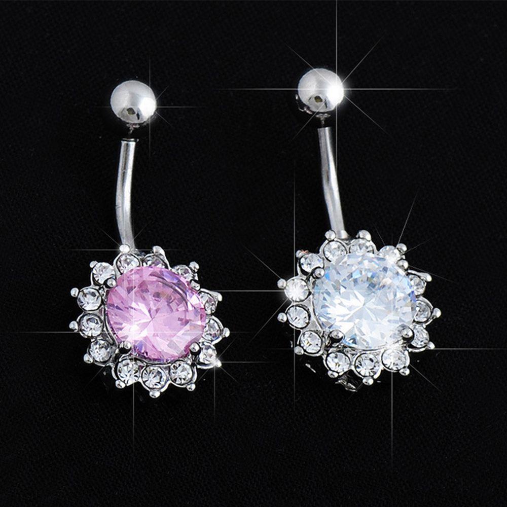 Qqmall Khuyên Rốn Dạng Thanh Tạ Hoa Sáng Bóng Làm Đẹp|Nhẫn Đính Đá Zircon Sang Trọng|Bộ Đồ Liền Thân Thời Trang Cá Tính