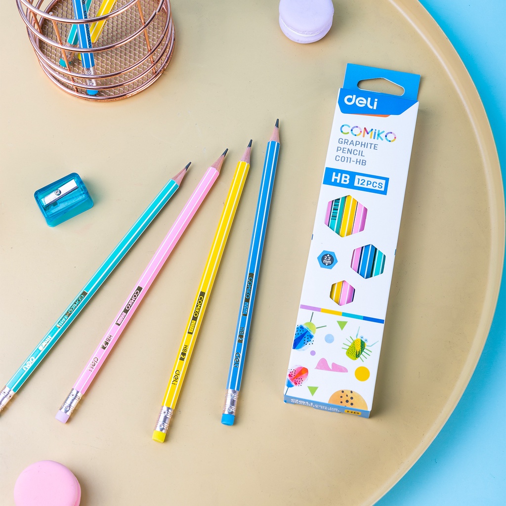 Hộp 12 Cây Bút Chì HB / 2B Kèm Gôm Tẩy EC011