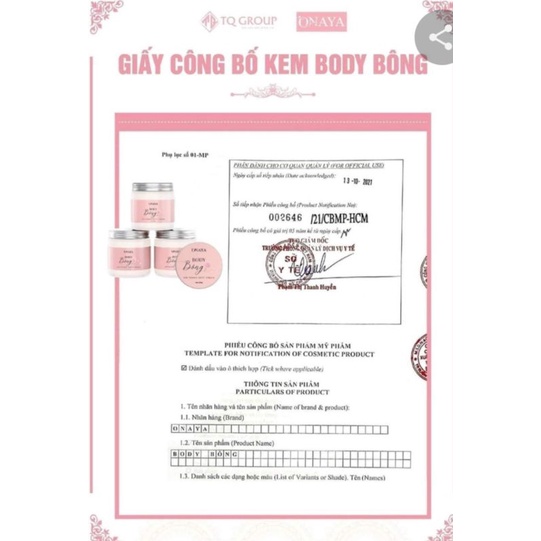 Kem Body Bông Onaya 500g Tặng Kèm Body Bông 150g Tq Group Dưỡng Trắng Da Chính Hãng