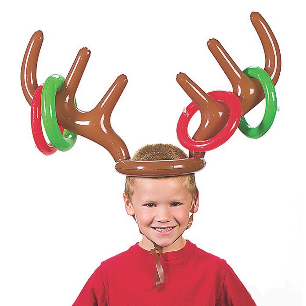 Inflatable Santa Funny Reindeer Antler Hat Ring Toss Christmas Holiday Party Game Supplies Toys