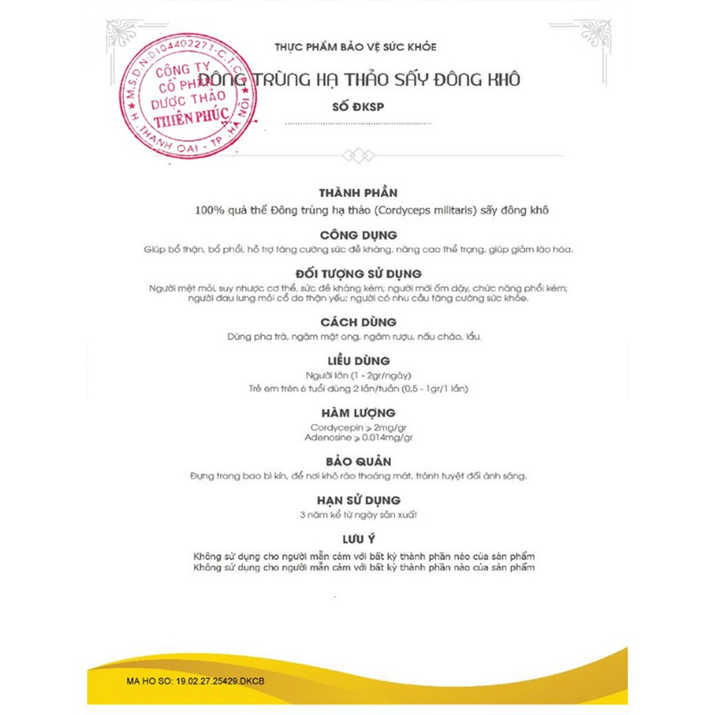 Đông trùng hạ thảo Thiên Phúc khô sấy lạnh 30gr