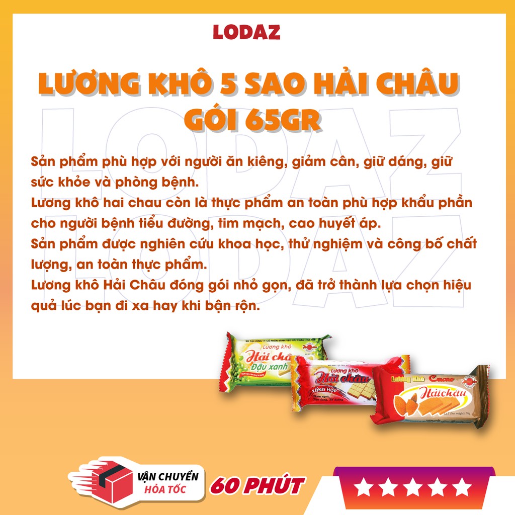 Lương khô Hải Châu 5 sao mix vị bánh lương khô Lodaz thơm ngon gói 65g tiện lợi