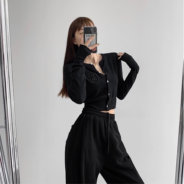 Áo khoác cardigan dệt kim ZHELIHANGFEI tay dài thêu họa tiết xinh xắn thời trang cho nữ