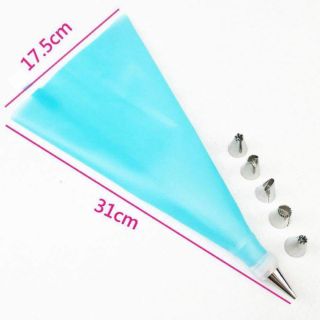 Set 6 chiếc đui inox, 1 chốt đui nhựa và túi bắt kem silicon dùng đc nhiều lần