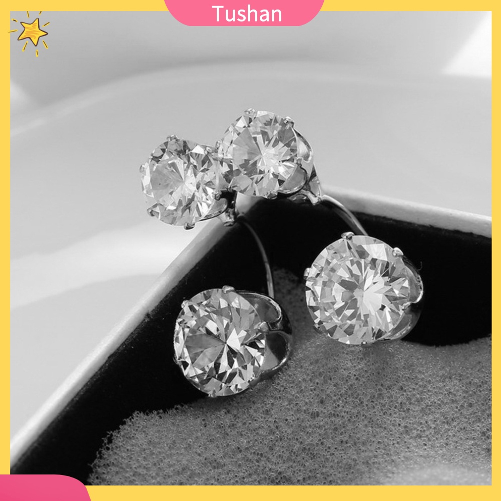 TUSH_Fashion Women Double Cubic Zirconia Drop Ear Jacket Piercing Earrings Jewelry