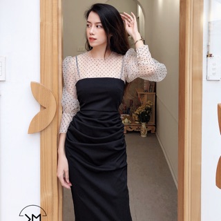 Váy body tay voan chấm bi V151 KYMIE