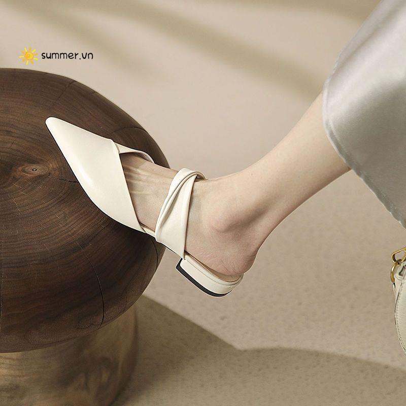Dép Da Mũi Nhọn Màu Trơn Phong Cách Âu Mỹ Thời Trang Xuân Hè 2022 Cho Nữ