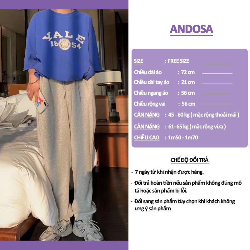 Áo phông 3158 tay lỡ form rộng thun nam nữ in chữ chất cotton khô hàng Quảng Chẩu ANDOSA AT08