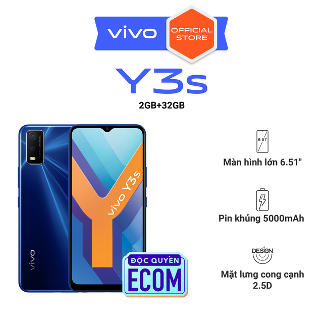 [Mã ELMALL300K giảm 5% đơn 500K] Điện thoại Vivo Y3s 2GB + 32GB - Hàng chính hãng