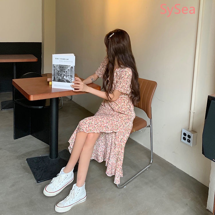 Đầm Voan Tay Ngắn Phối Bèo Thiết Kế Xẻ Tà Phong Cách Pháp Thanh Lịch Cho Nữ