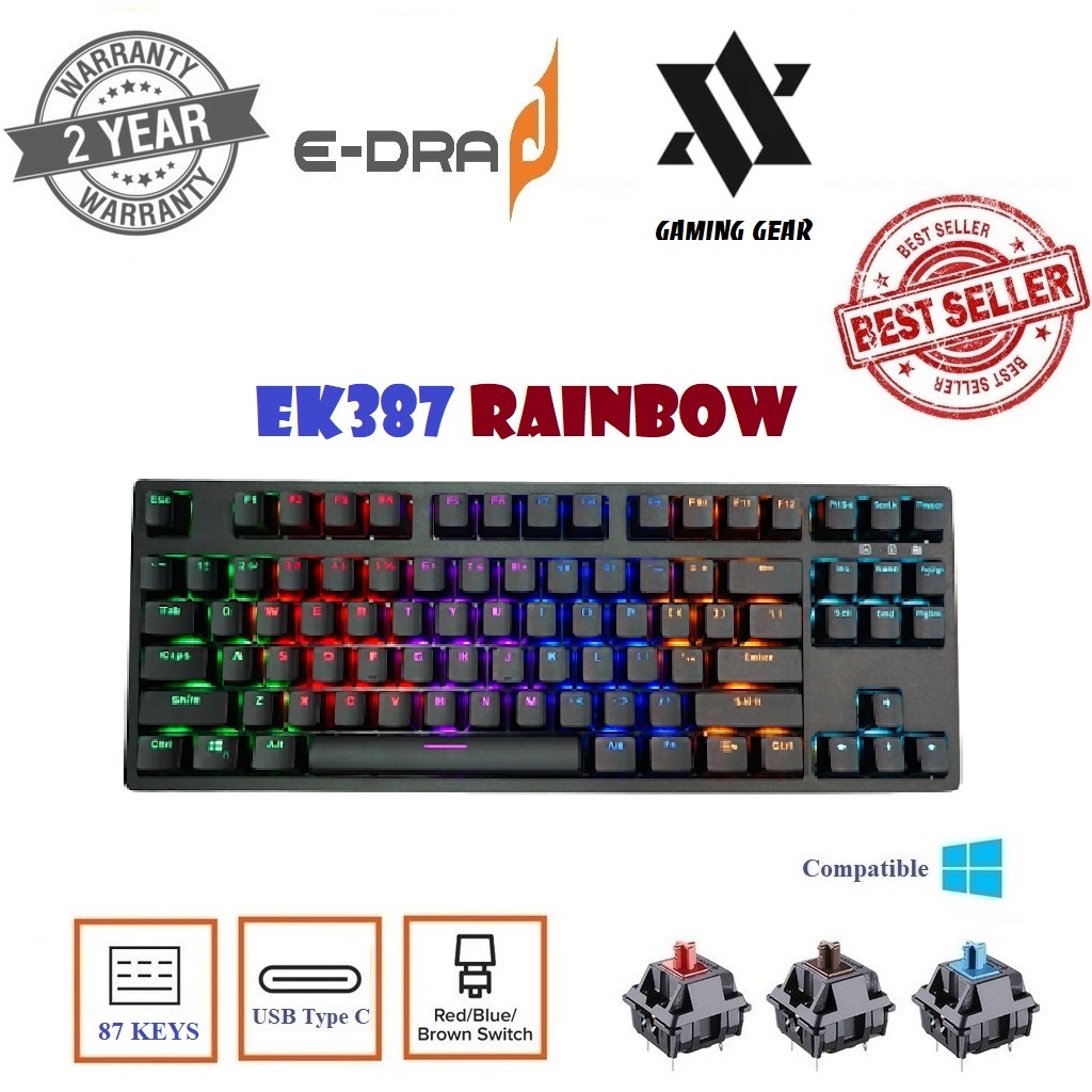 Bàn phím cơ Edra EK387 Rainbow Huano cáp Type-C Switch  - BH 24 Tháng Chính Hãng