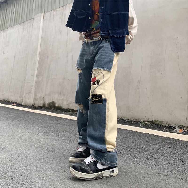 Quần Jeans Rách Phong Cách Retro Âu Mỹ Cá Tính Cho Nam