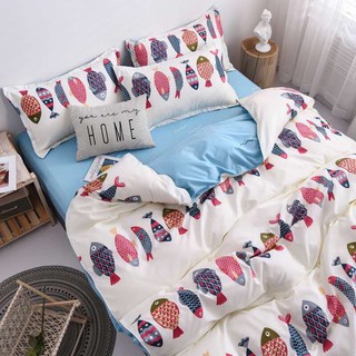 Bộ chăn ga gối cotton poly cá bảy màu