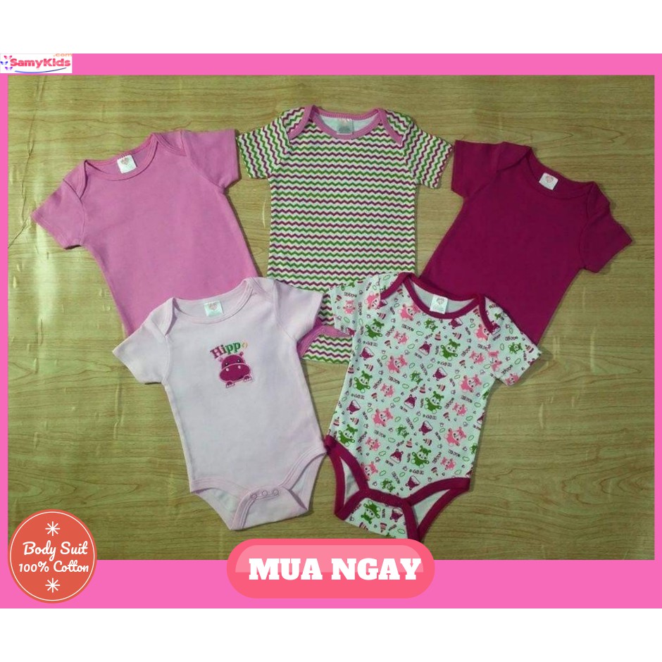 Set 5 bộ body suit cộc tay cho bé từ 0-9 tháng. 100% cotton mềm mịn thoáng an toàn cho trẻ sơ sinh set1