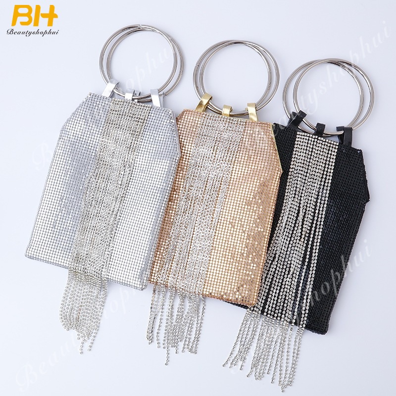 Túi Dự Tiệc Cầm Tay Bằng Nhôm Đính Kim Sa Và Tua Rua Kiểu Dáng Mới 2022 Cho Nữ