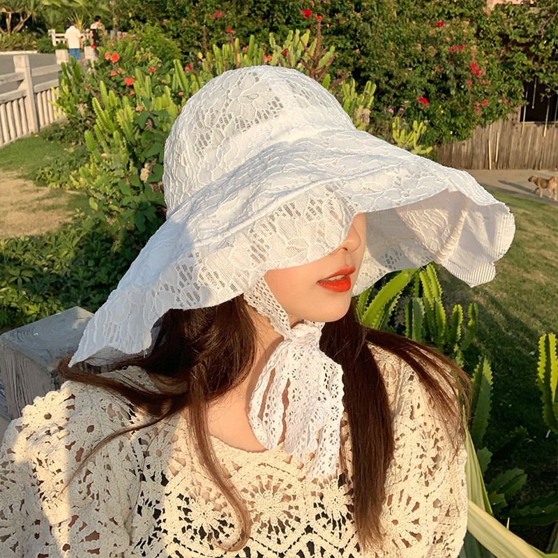 Nón Tai Bèo Vành Rộng Phối Ren Màu Sắc Ngọt Ngào Phong Cách Hàn Quốc Thời Trang Mùa Hè Cho Nữ