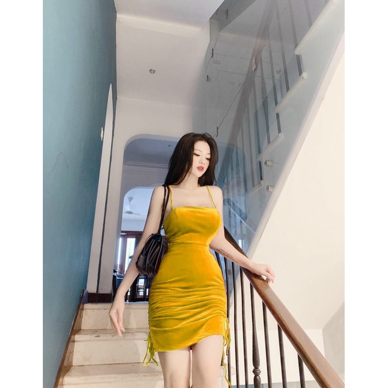 (Mẫu Mới) Đầm Nhung Đan Dây Lưng Khoe Dáng Siêu Quyến Rũ UP HHP