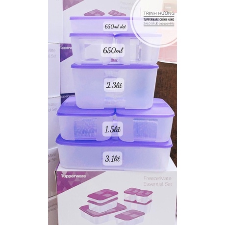 Bộ 7 hộp trữ đông nắp tím Tupperware Essential fit 7- hàng chính hãng tupperware phân phối tại VN