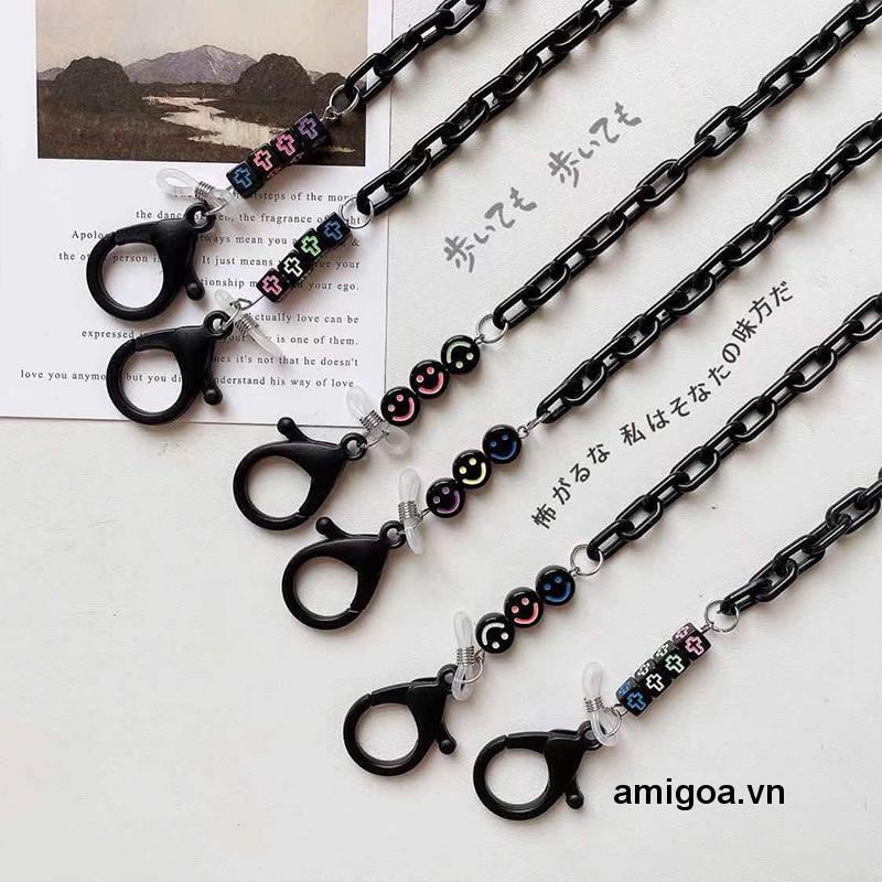 Dây Đeo Khẩu Trang Acrylic Hình Mặt Cười Màu Đen