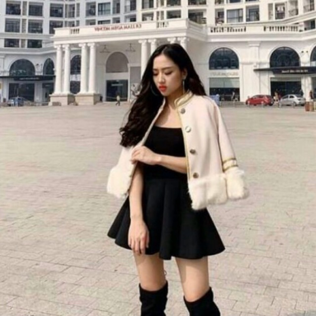 Áo khoác dạ cổ lông hàng đẹp cực dày