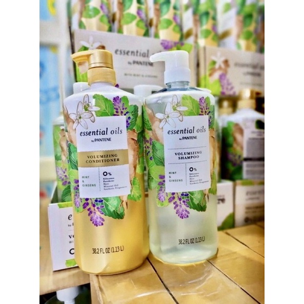 ☘️Bộ dầu gội &amp; xả Pantene Essential Oils Volumizing - Mint &amp; Ginseng 2 x 1.13L của Mỹ☘️