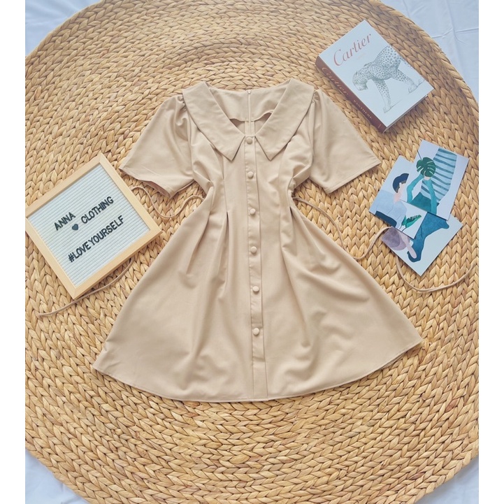 Đầm basic phối nút 2 màu