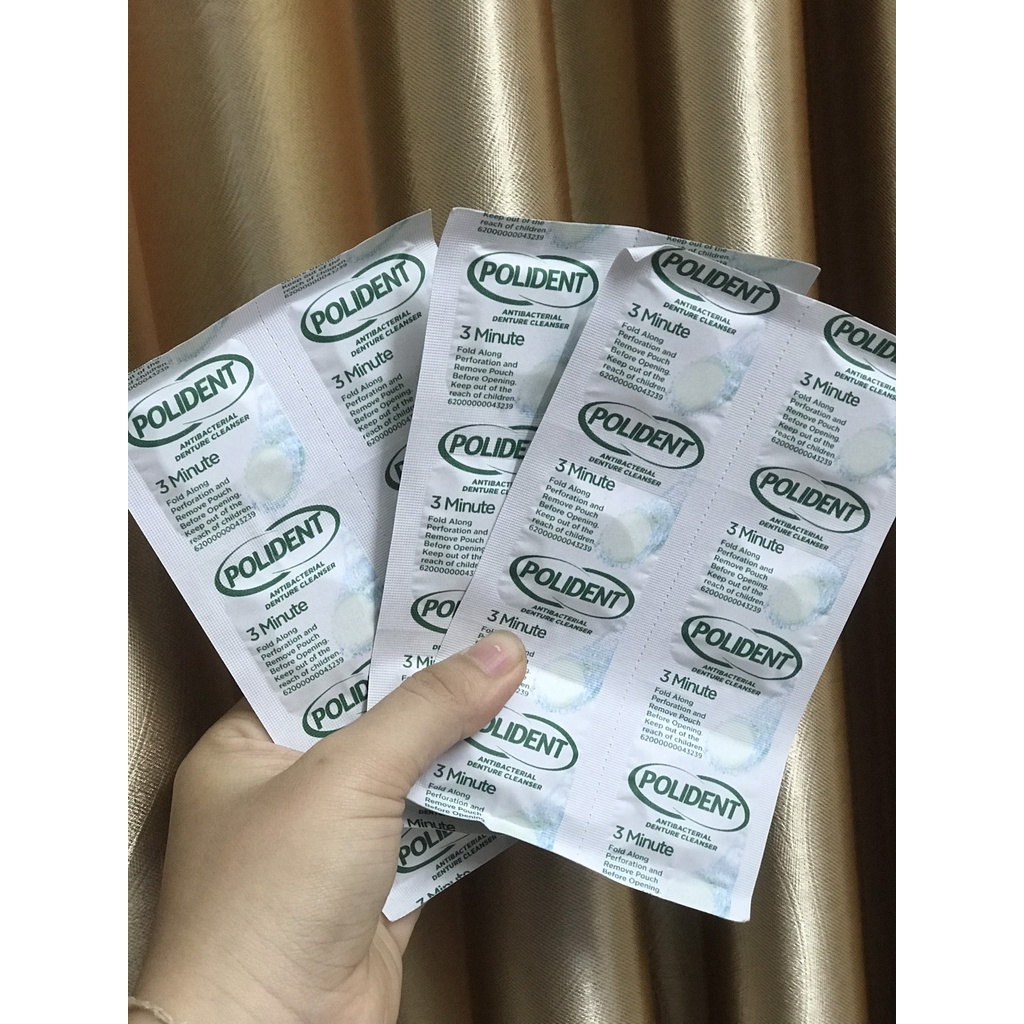 Polident Viên làm sạch răng giả vỉ 6 viên 3-Minute Antibacterial