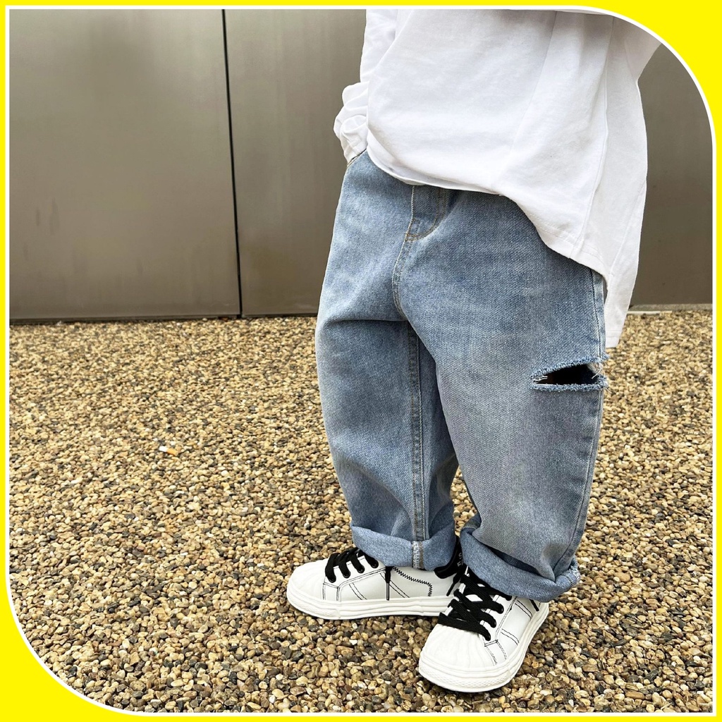 Q119- Quần jean rách ngang bé trai size 90 -140, quần áo trẻ em thu đông phong cách hàn quốc