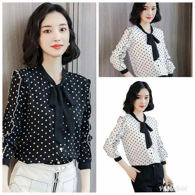 ÁO NỮ SƠ MI CHẤM BI VẢI LỤA
