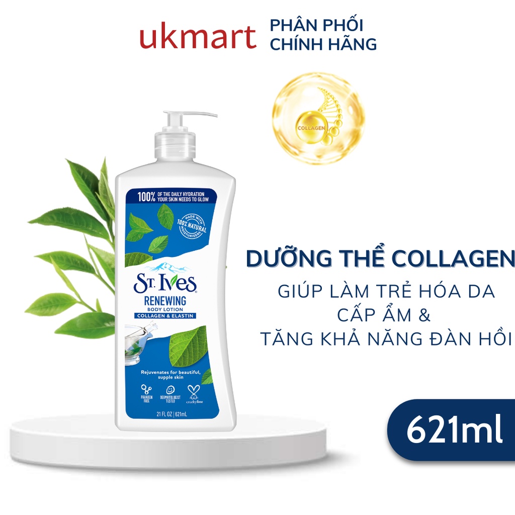 Sữa Dưỡng Thể St.Ives Renewing Body Lotion Hỗ Trợ Trẻ Hóa Da 621ml Collagen &amp; Elastin Dưỡng Ẩm Chống Nẻ