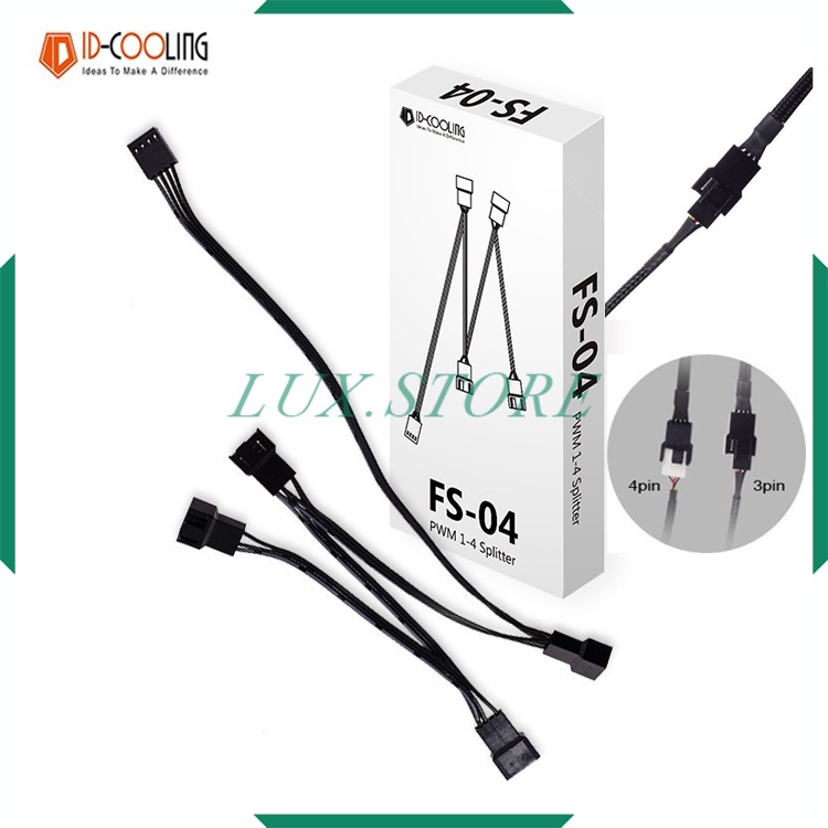 Dây Chia Nguồn Fan Quạt 3Pin-4Pin ID-Cooling Splitter FS-04 PWM Cao Cấp