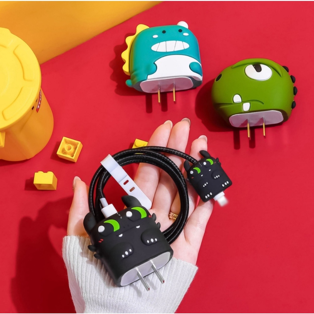Bộ Phụ Kiện Bảo Vệ Cáp Và Củ Sạc Iphone 11-12-13-14 Bằng Silicon Hình Hoạt Họa  Siêu Dễ Thương