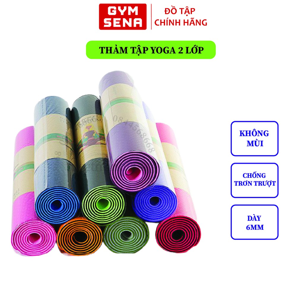 Thảm tập yoga gym 8m, 6mm 2 lớp TPE dày 6mm, không mùi, chống trơn trượt