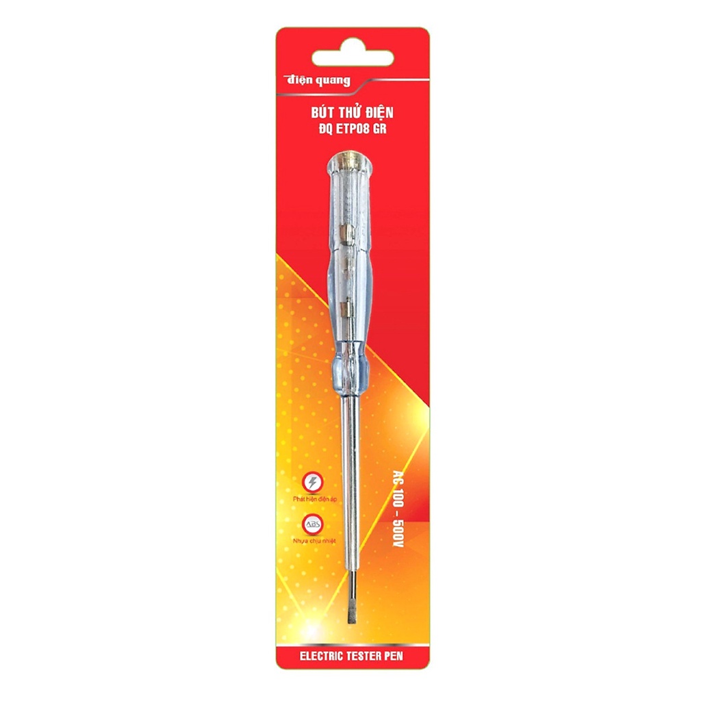 Bút thử điện ĐQ ETP08 GR - Đầu vít dẹp - dài 190 mm - màu xám trong - hàng chính hãng Điện Quang bảo hành 1 năm